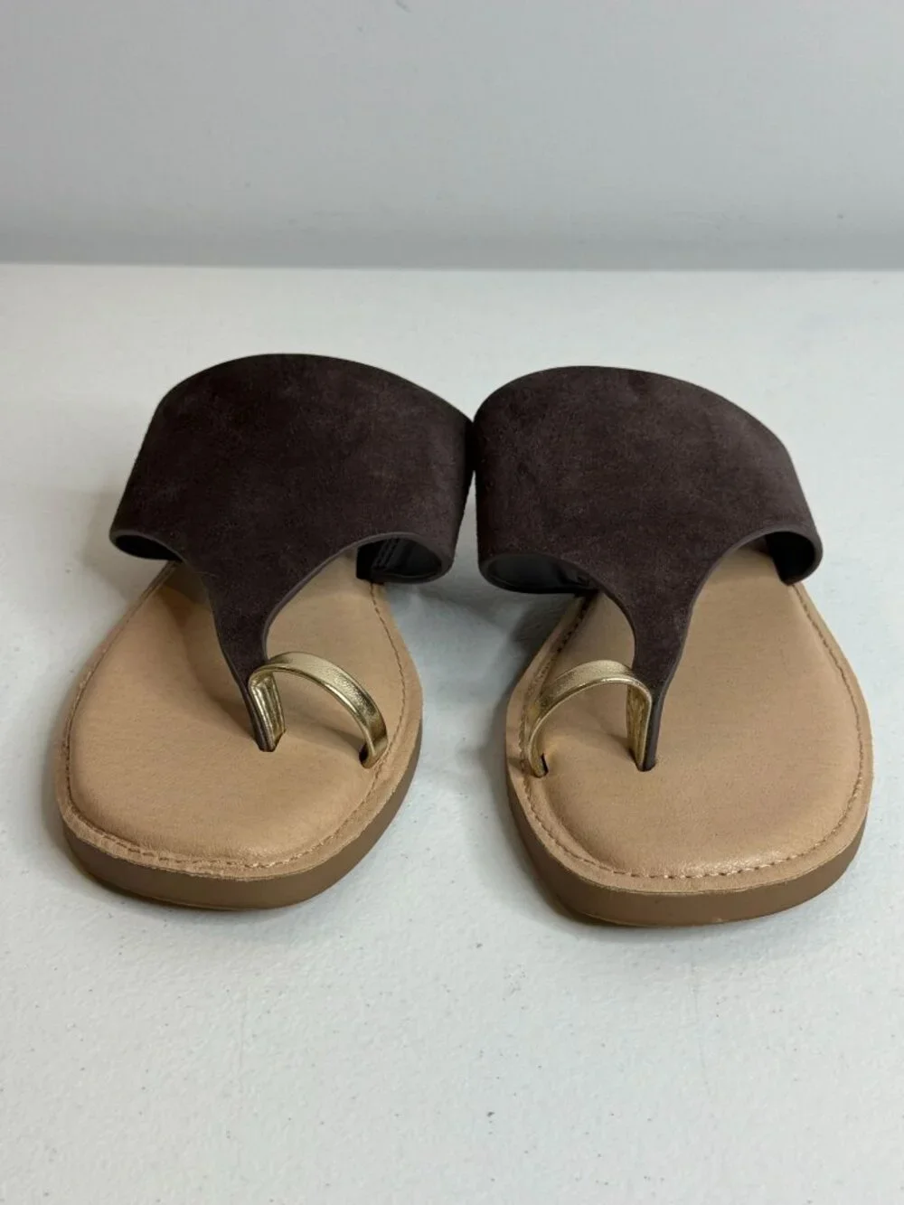 Splendid Lily Womens 6M Brown Suede Toe Ring Sandals Gold Boho Slides Minimalist